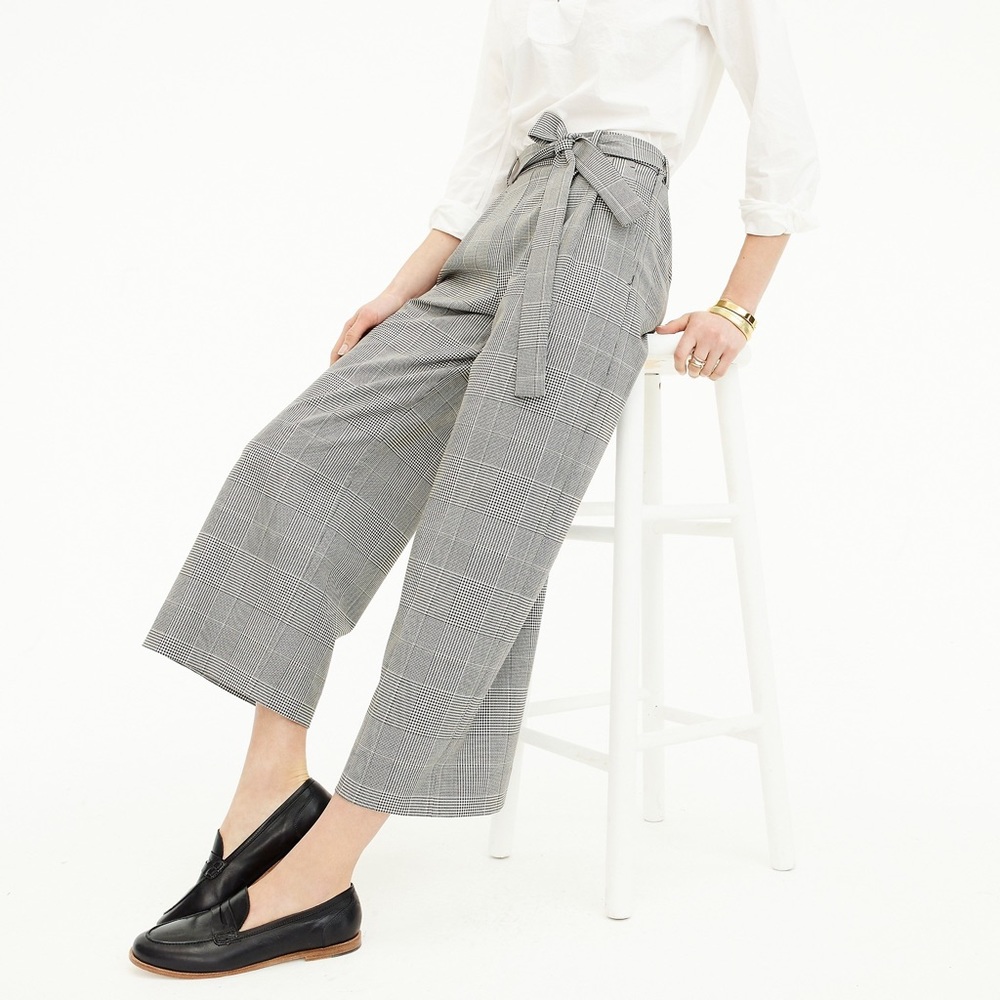 NWT J.Crew Wide Leg Pant Cropped in Glen Plaid